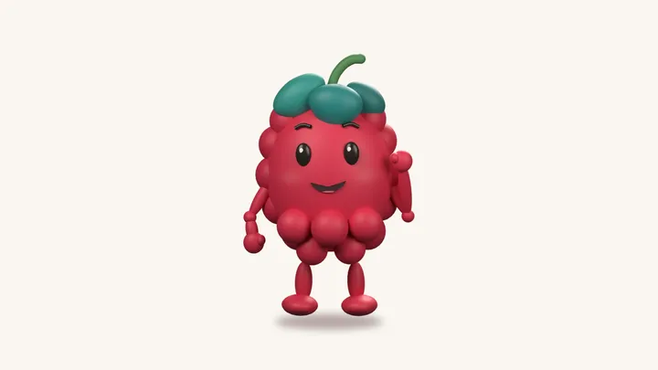 Berry, the Scribeberry mascot, waving hello on a cream background.