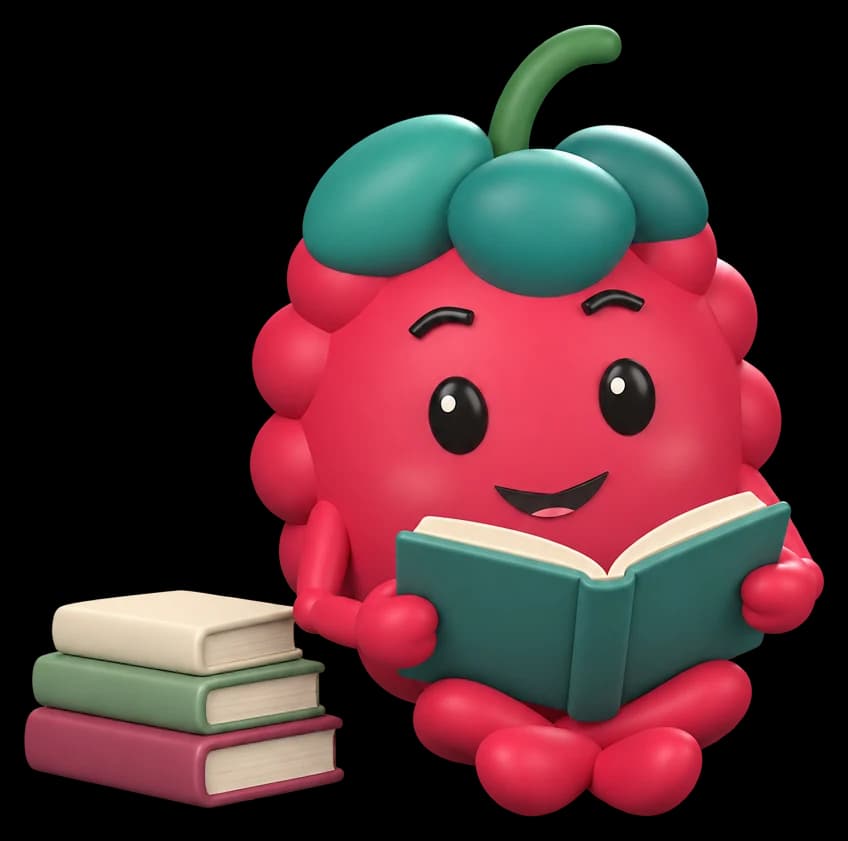 Berry reading a book beside a small stack of books